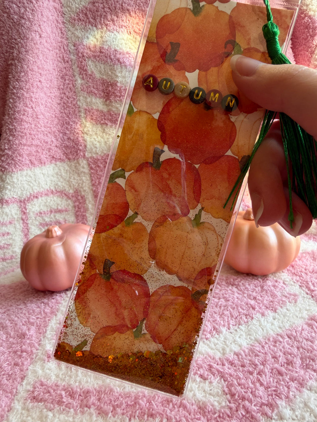 Autumn pumpkin glitter bookmark